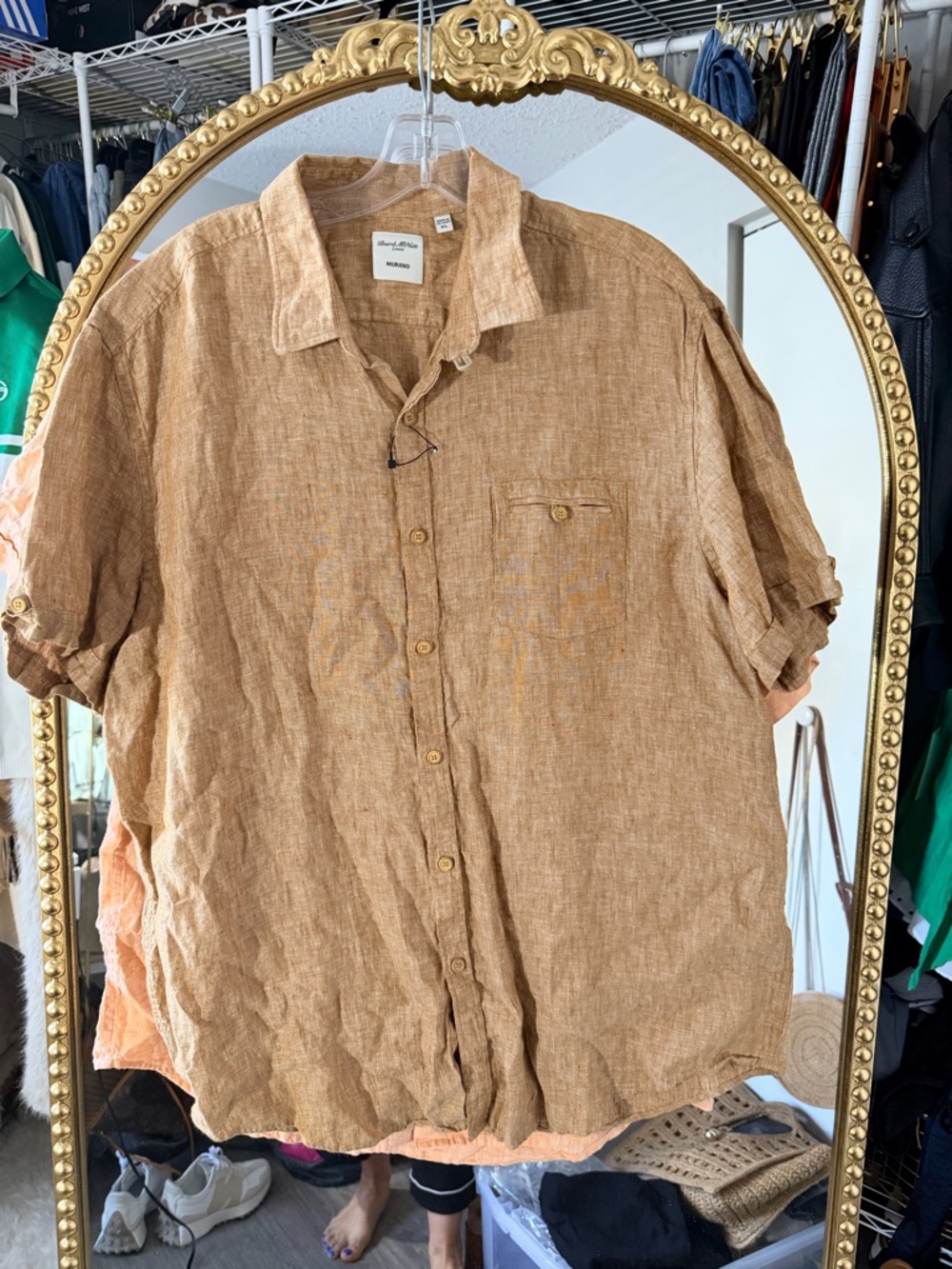 Murano Short-Sleeve Button-Down Shirt in Light Brown
